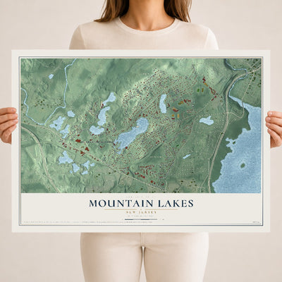 Mountain Lakes, New Jersey map print, 18" x 24" Archival Matte Print mockup