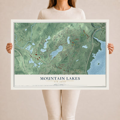 Mountain Lakes, New Jersey map print, 24" x 36" Archival Matte Print mockup