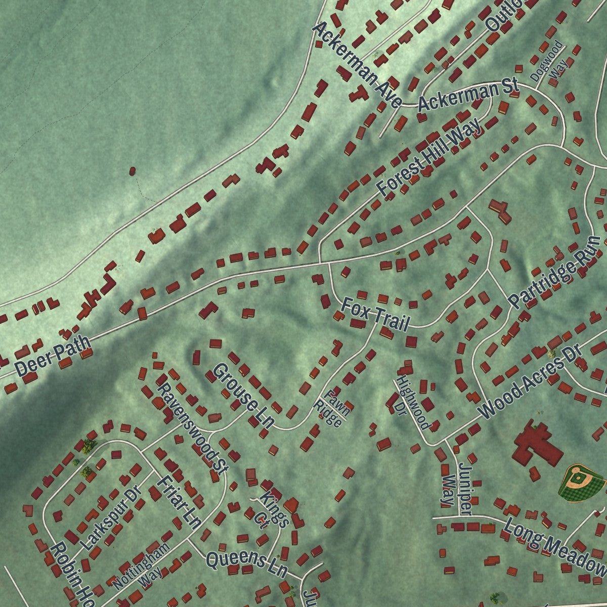 Close-up 2 of the Mountainside, New Jersey map artwork
