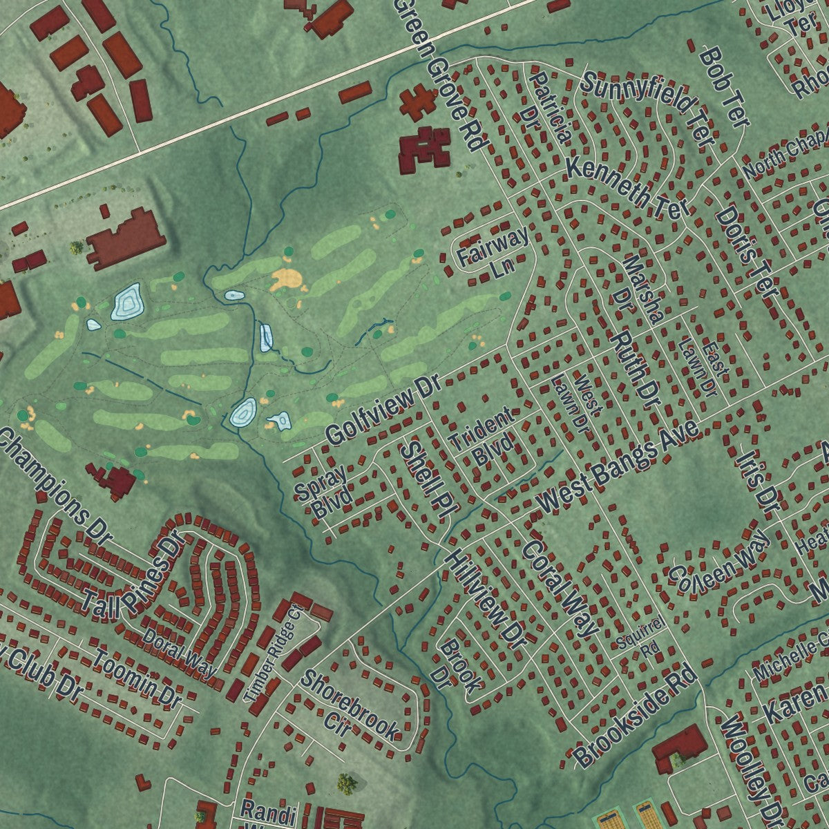 Close-up 1 of the Neptune, New Jersey map artwork