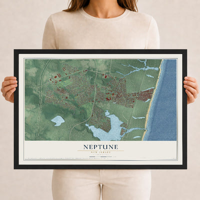 Neptune, New Jersey map print, 12" x 18" W/ Black Ayous Wood Frame mockup