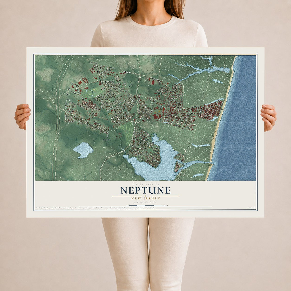 Neptune, New Jersey map print, 24" x 36" Archival Matte Print mockup
