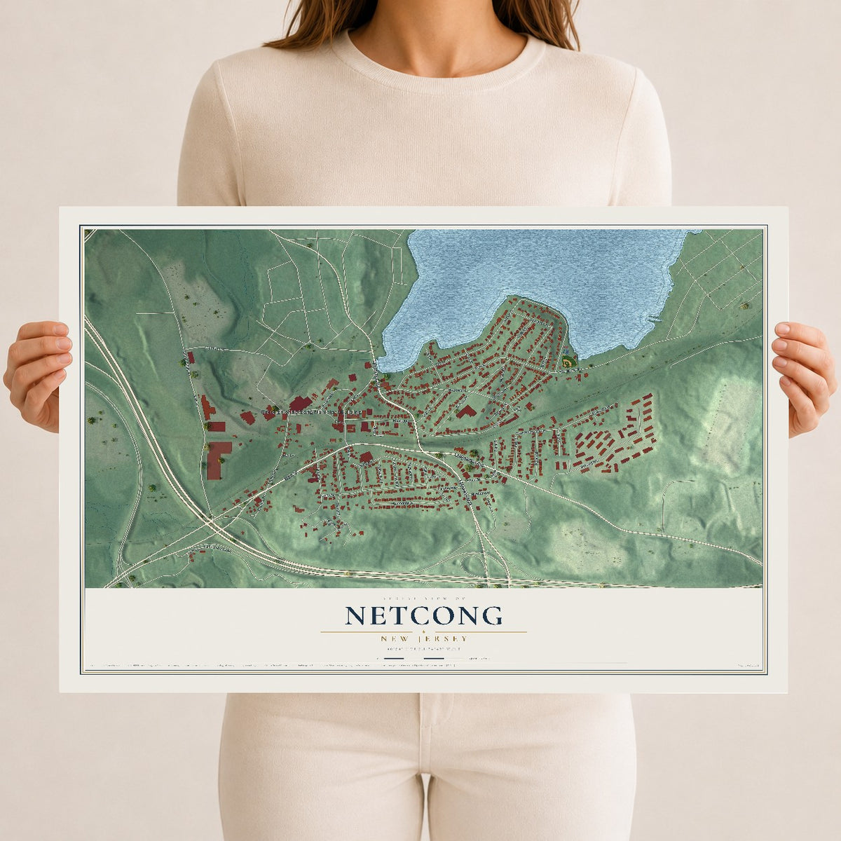 Netcong, New Jersey map print, 12" x 18" Archival Matte Print mockup