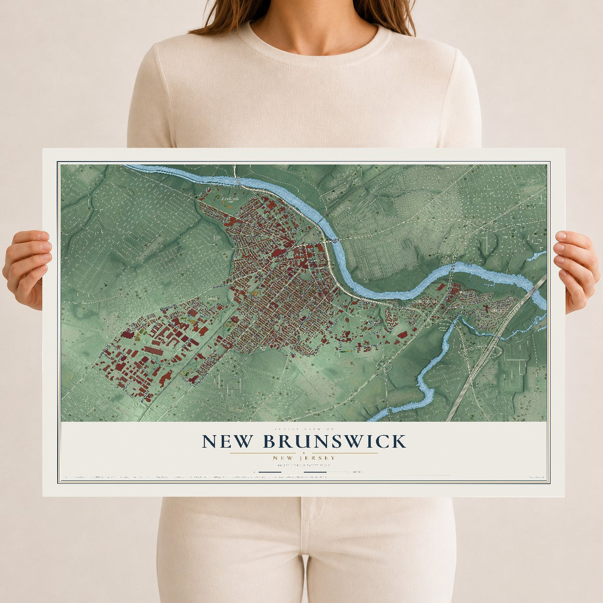 Map of New Brunswick, New Jersey, 12 x 18 inch unframed archival matte print