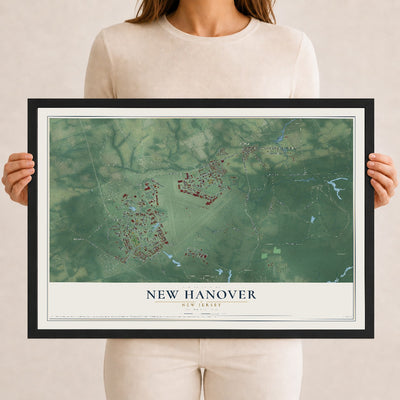 New Hanover, New Jersey map print, 12" x 18" W/ Black Ayous Wood Frame mockup
