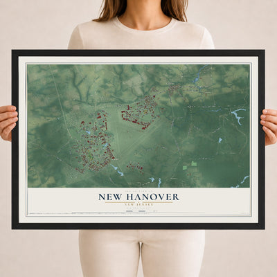 New Hanover, New Jersey map print, 18" x 24" W/ Black Ayous Wood Frame mockup