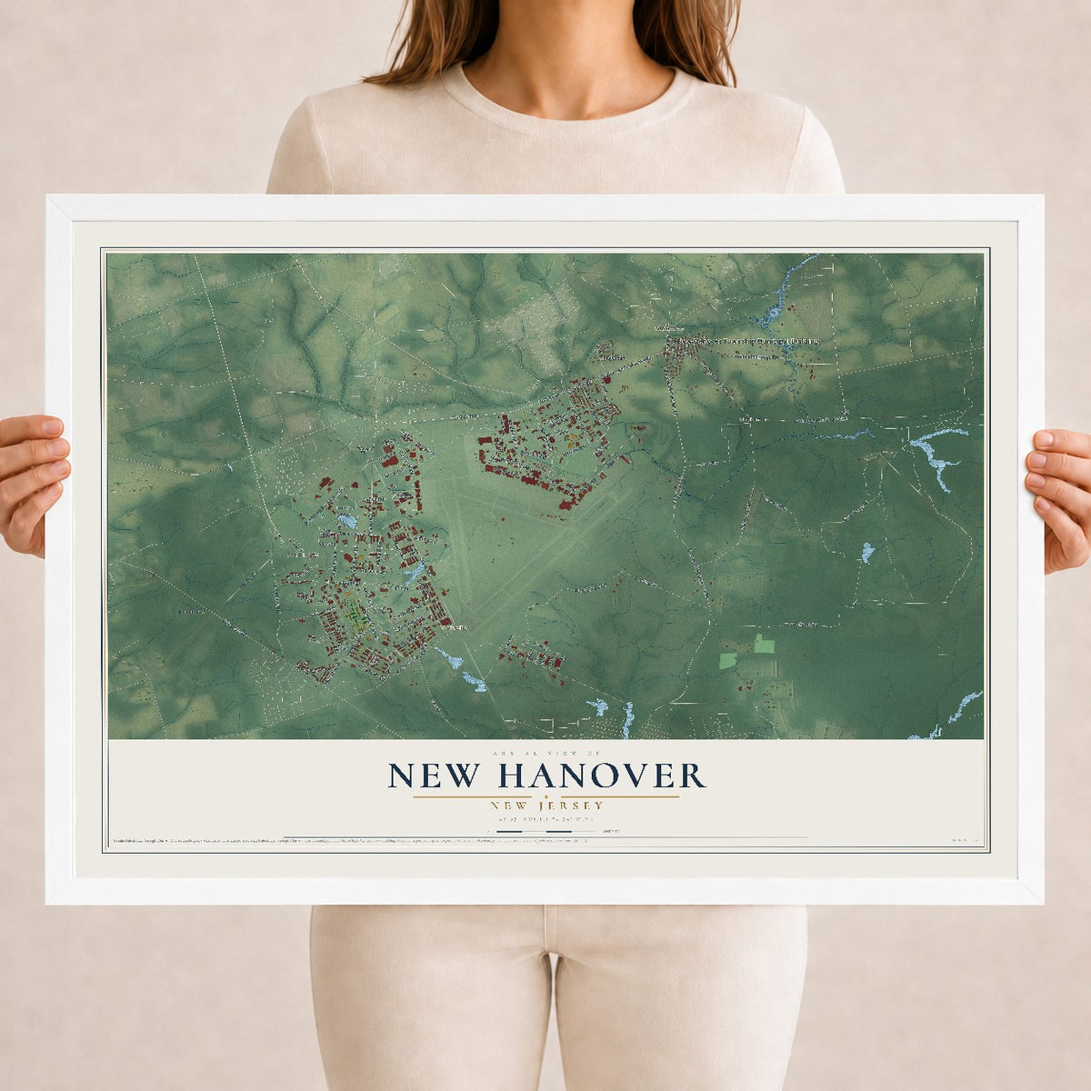 New Hanover, New Jersey map print, 18" x 24" W/ White Ayous Wood Frame mockup