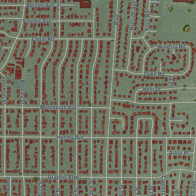 Close-up of the map of New Milford, New Jersey print showing street and building detail