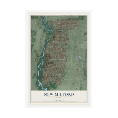 Map of New Milford, New Jersey, 12 x 18 inch print in a white wood frame