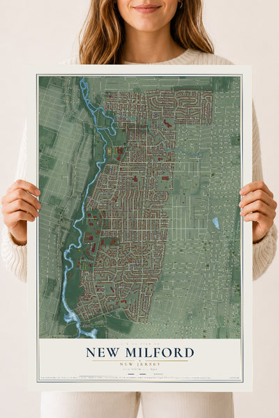Map of New Milford, New Jersey, 18 x 24 inch unframed archival matte print