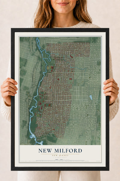 Map of New Milford, New Jersey, 18 x 24 inch print in a black wood frame