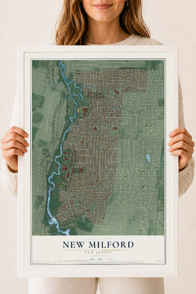Map of New Milford, New Jersey, 18 x 24 inch print in a white wood frame