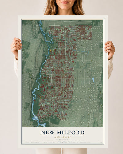Map of New Milford, New Jersey, 24 x 36 inch unframed archival matte print