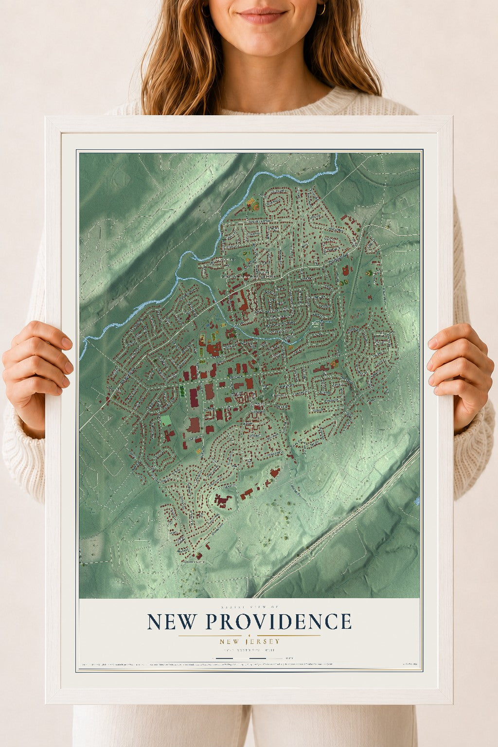 New Providence, New Jersey map print, 18" x 24" W/ White Ayous Wood Frame mockup