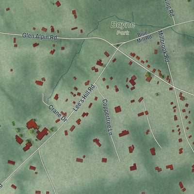 Close-up of the map of New Vernon, New Jersey print showing street and building detail