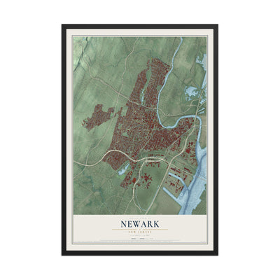 Newark, New Jersey map print, 12" x 18" W/ Black Ayous Wood Frame mockup