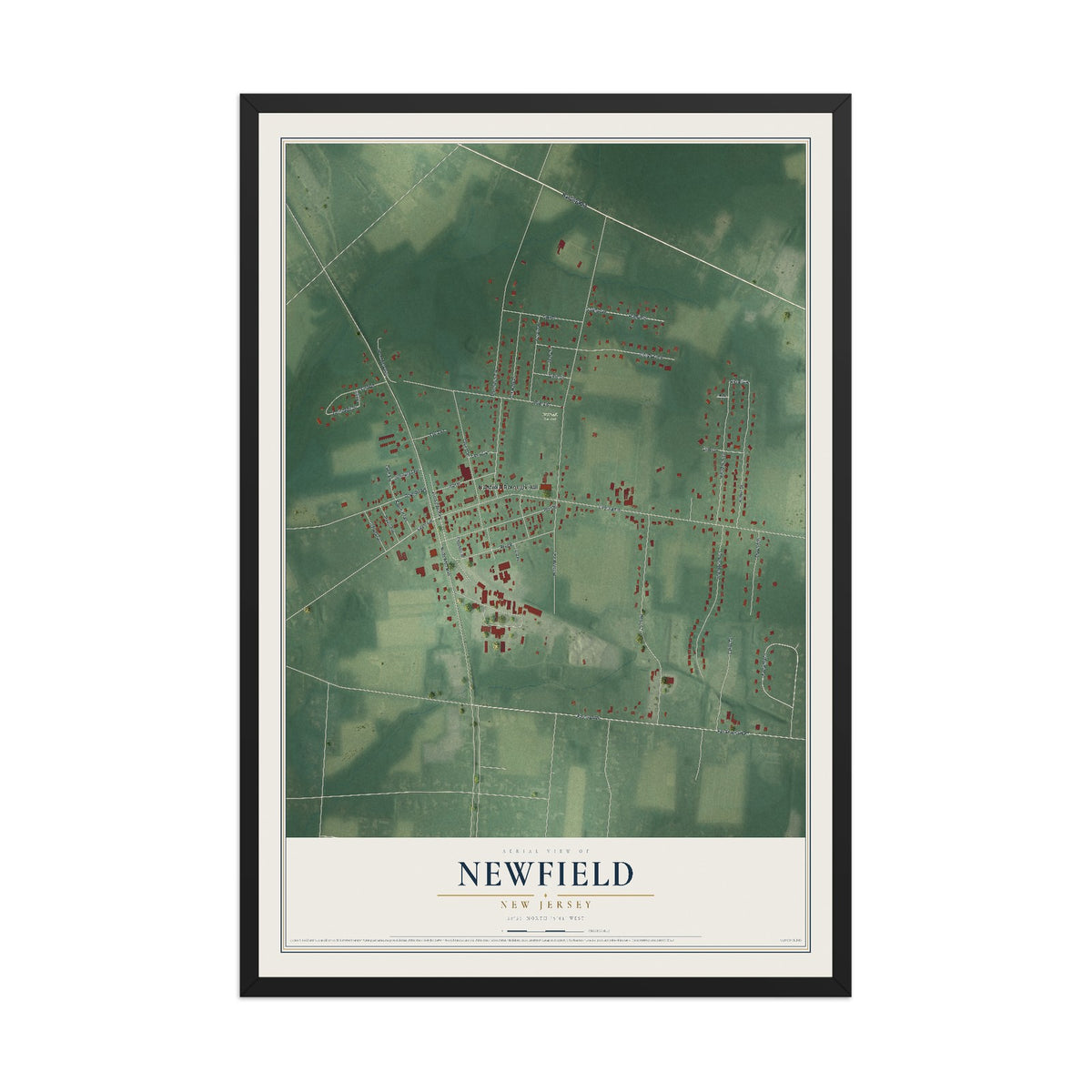 Newfield, New Jersey map print, 12" x 18" W/ Black Ayous Wood Frame mockup