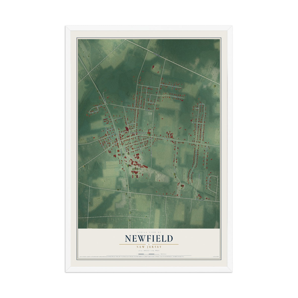 Newfield, New Jersey map print, 12" x 18" W/ White Ayous Wood Frame mockup