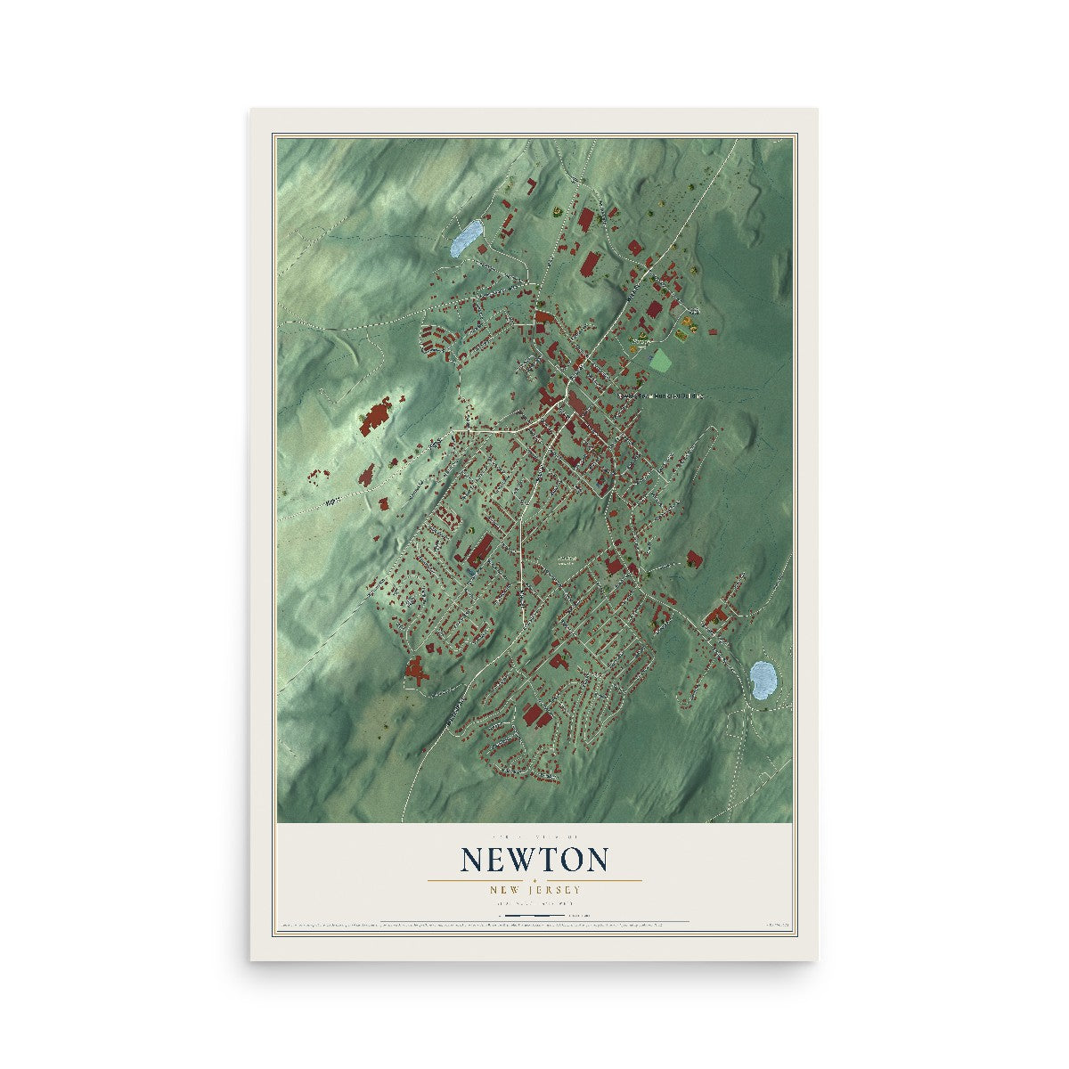 Newton, New Jersey map print, 12" x 18" Archival Matte Print mockup