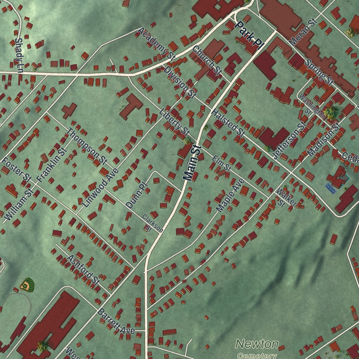 Close-up 1 of the Newton, New Jersey map artwork