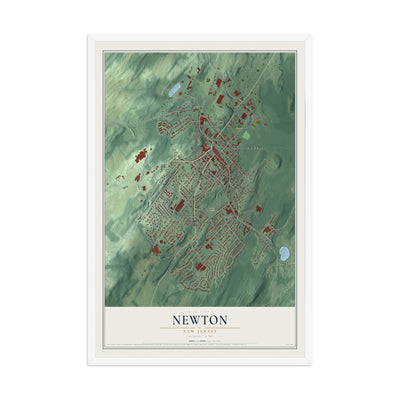 Newton, New Jersey map print, 12" x 18" W/ White Ayous Wood Frame mockup
