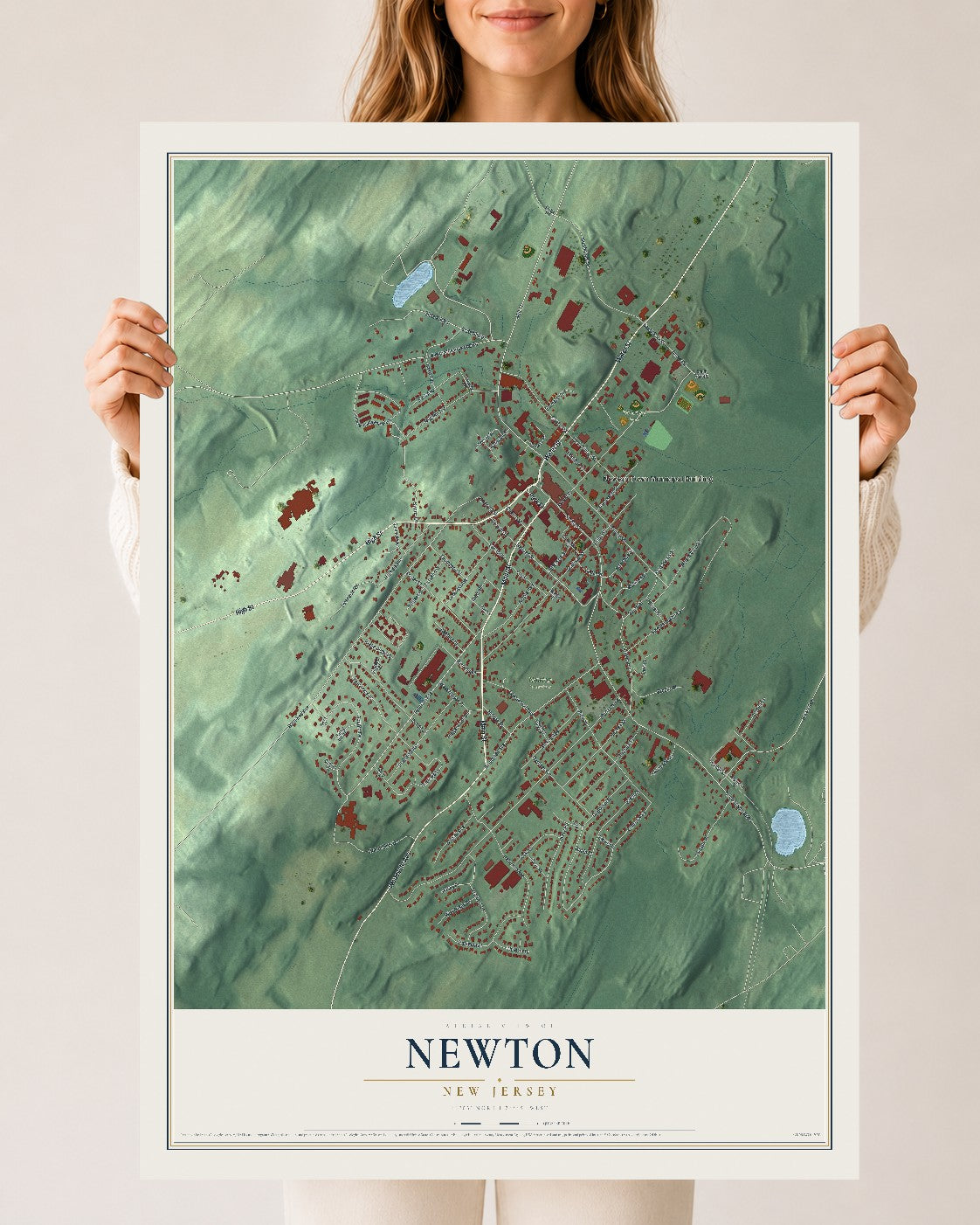 Newton, New Jersey map print, 24" x 36" Archival Matte Print mockup