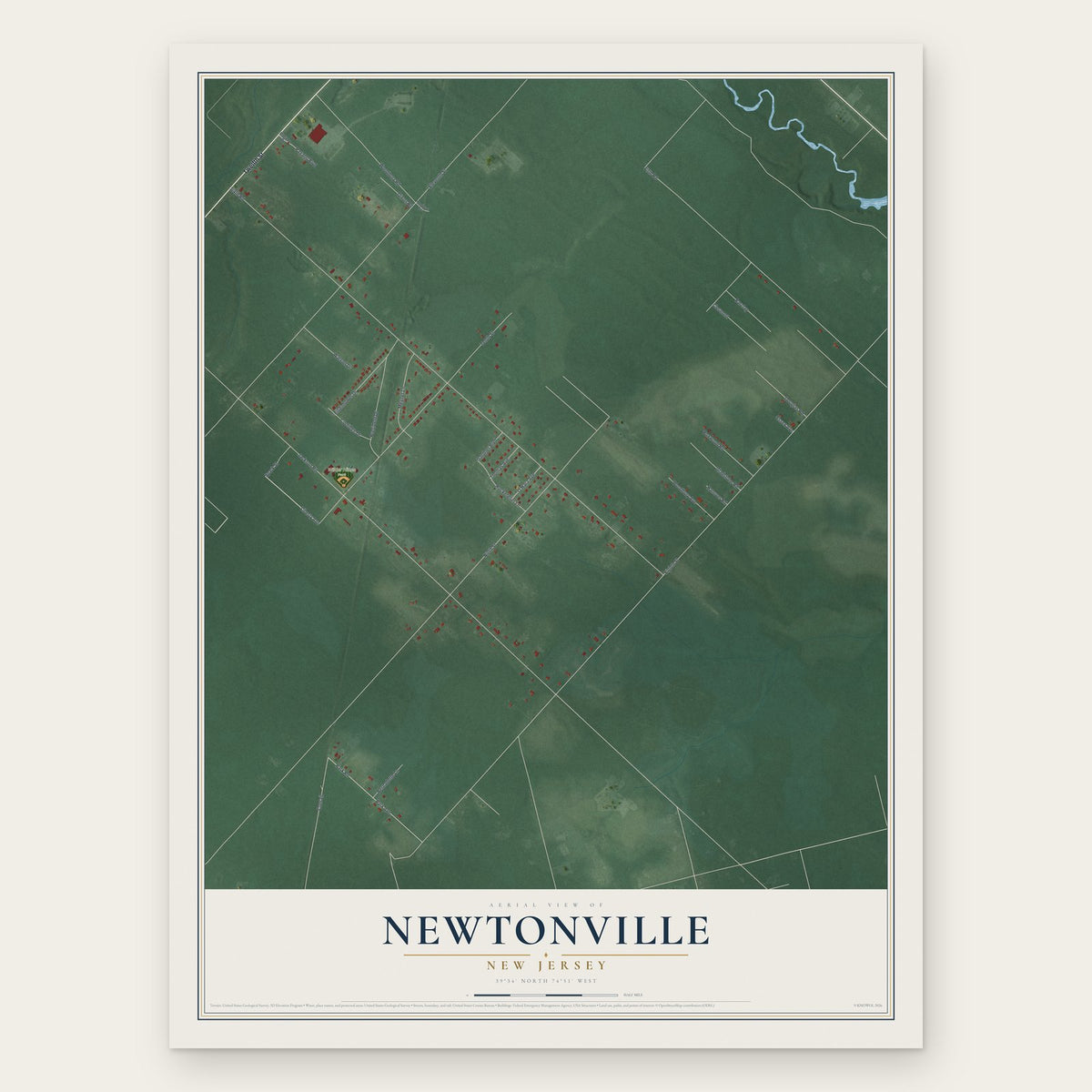Newtonville, New Jersey map print, the full design