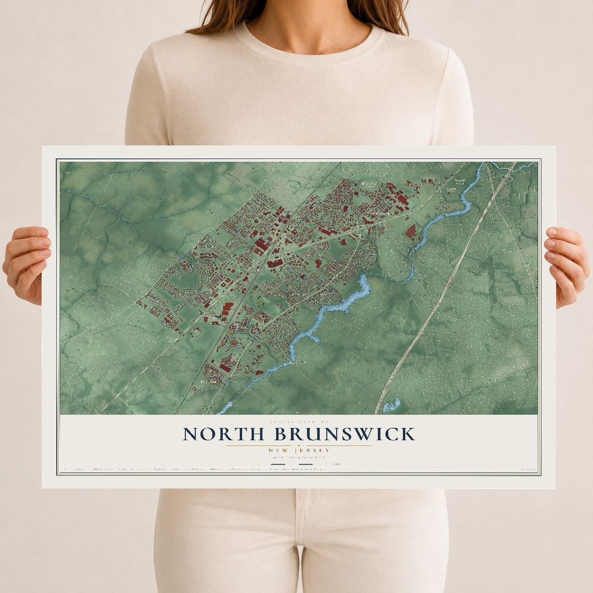 North Brunswick, New Jersey map print, 12" x 18" Archival Matte Print mockup