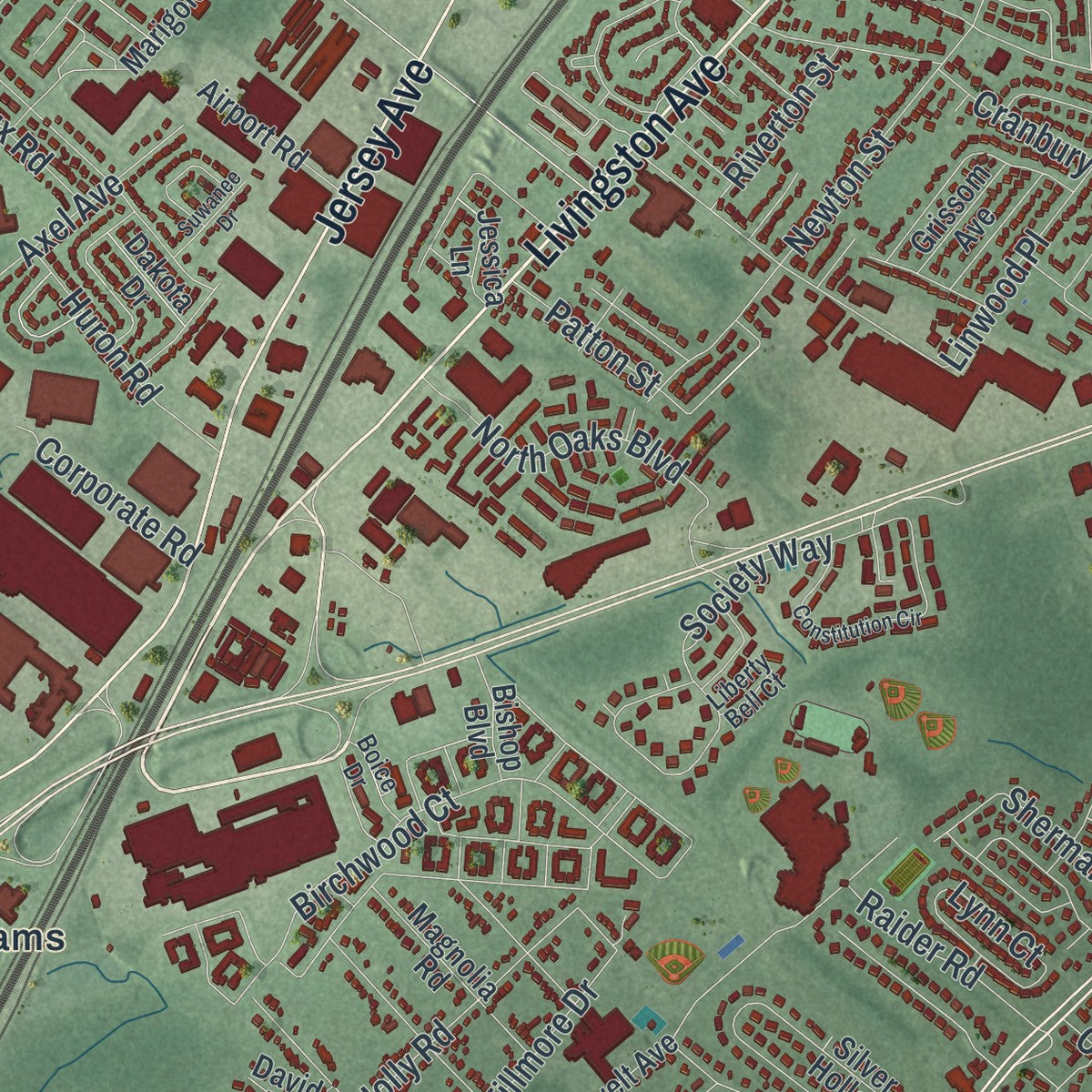 Close-up 1 of the North Brunswick, New Jersey map artwork