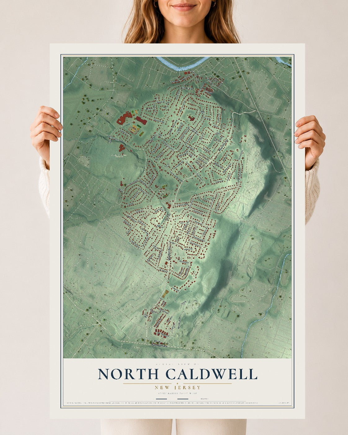 North Caldwell, New Jersey map print, 24" x 36" Archival Matte Print mockup