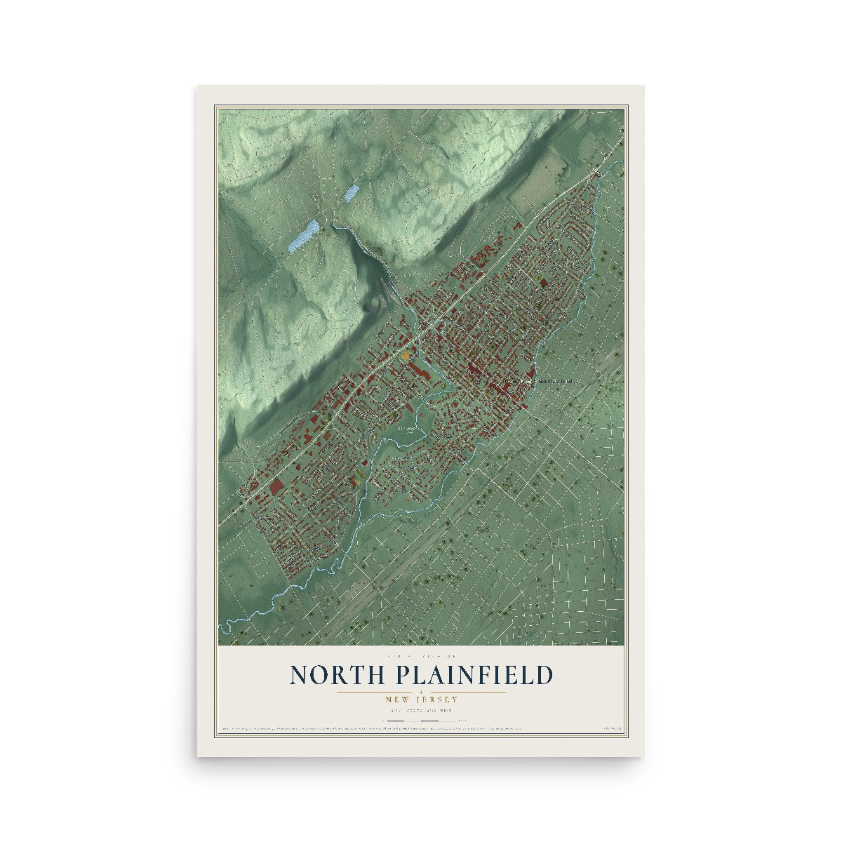 North Plainfield, New Jersey map print, 12" x 18" Archival Matte Print mockup