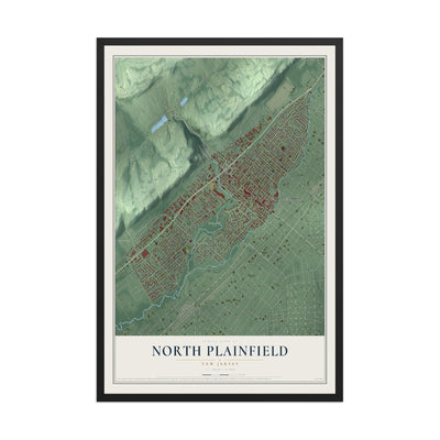 North Plainfield, New Jersey map print, 12" x 18" W/ Black Ayous Wood Frame mockup