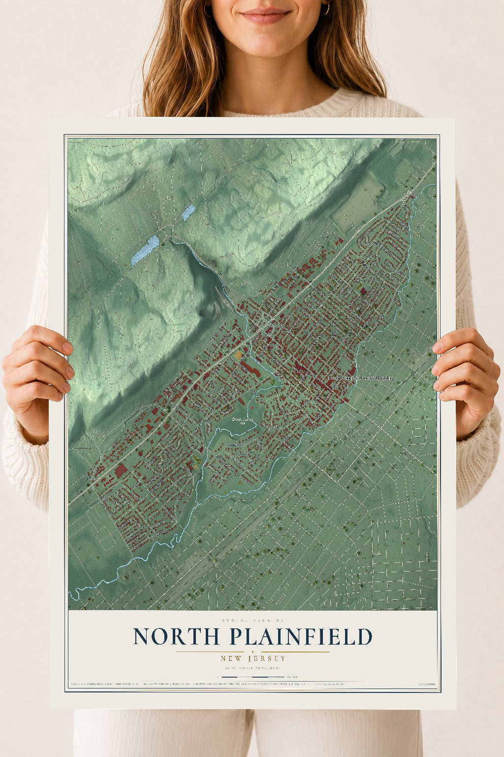 North Plainfield, New Jersey map print, 18" x 24" Archival Matte Print mockup