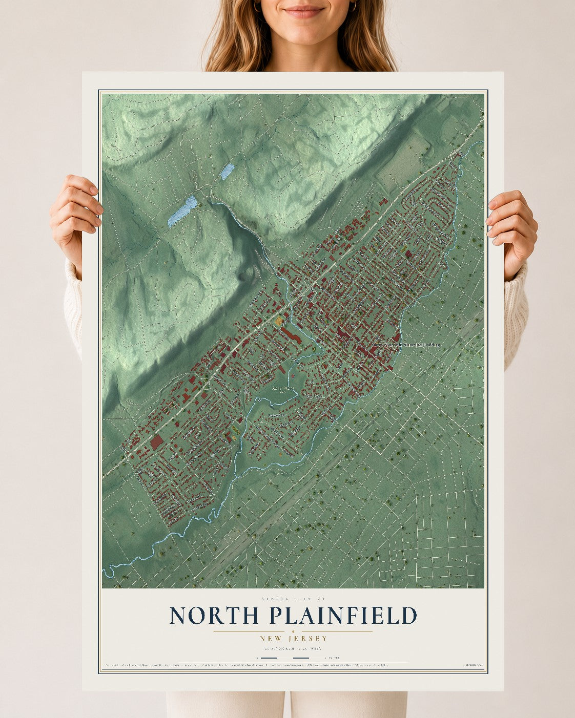 North Plainfield, New Jersey map print, 24" x 36" Archival Matte Print mockup