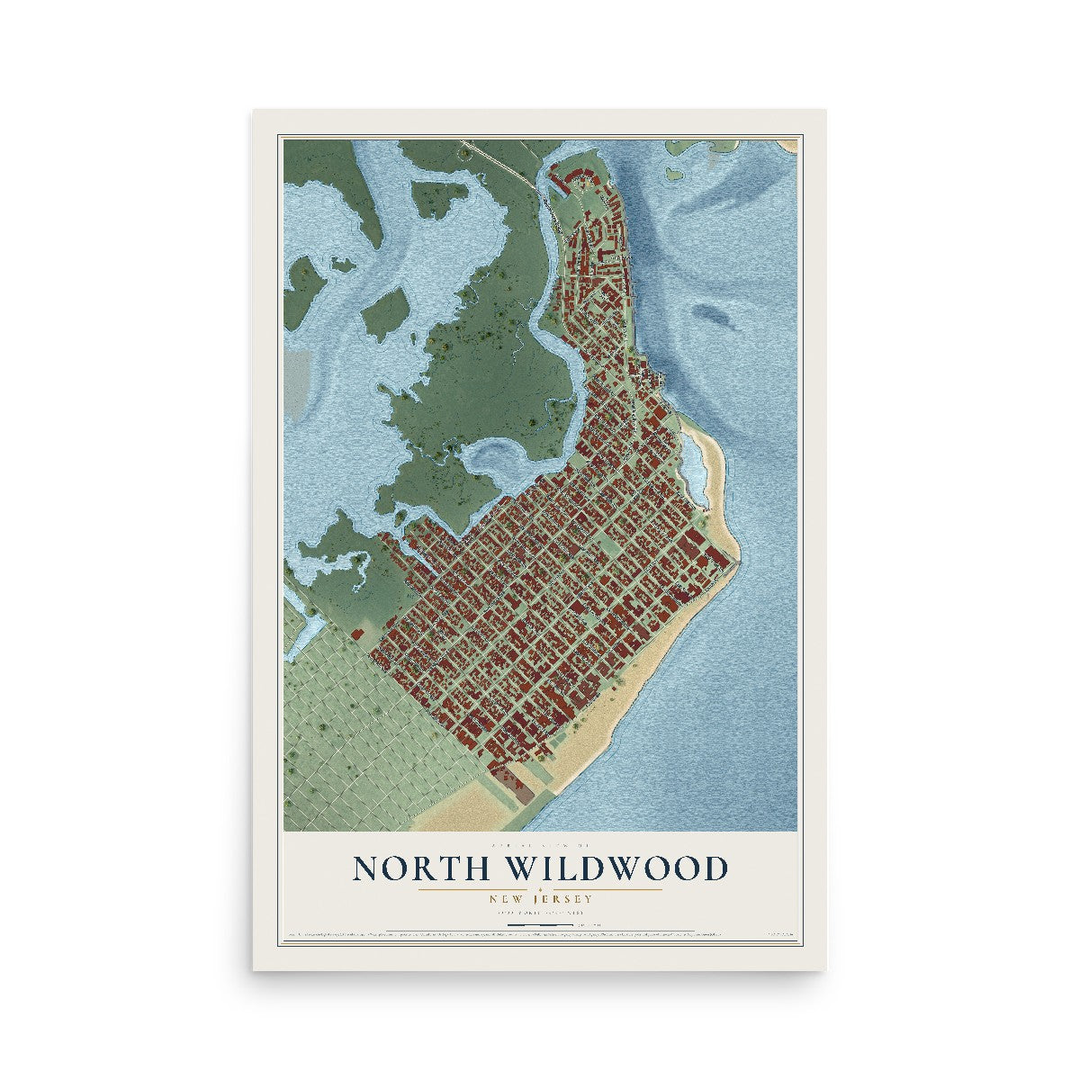 Map of North Wildwood, New Jersey, 12 x 18 inch unframed archival matte print