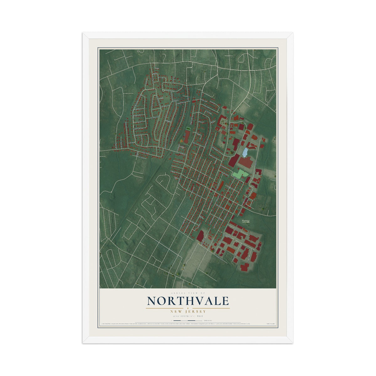 Northvale, New Jersey map print, 12" x 18" W/ White Ayous Wood Frame mockup