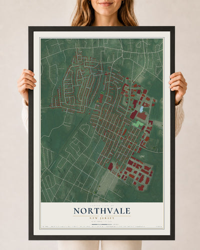 Northvale, New Jersey map print, 24" x 36" W/ Black Ayous Wood Frame mockup