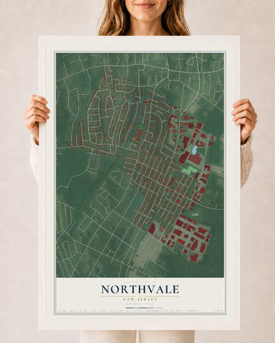 Northvale, New Jersey map print, 24" x 36" W/ White Ayous Wood Frame mockup