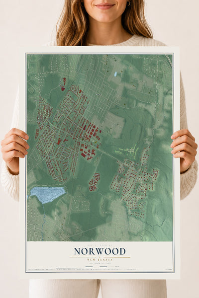 Norwood, New Jersey map print, 18" x 24" Archival Matte Print mockup