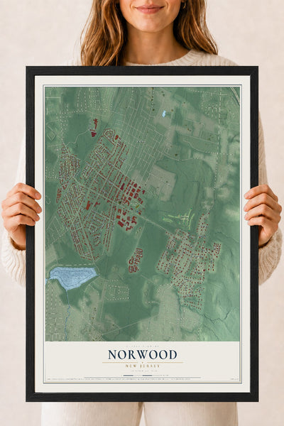 Norwood, New Jersey map print, 18" x 24" W/ Black Ayous Wood Frame mockup
