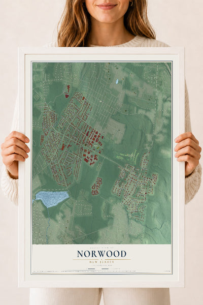 Norwood, New Jersey map print, 18" x 24" W/ White Ayous Wood Frame mockup