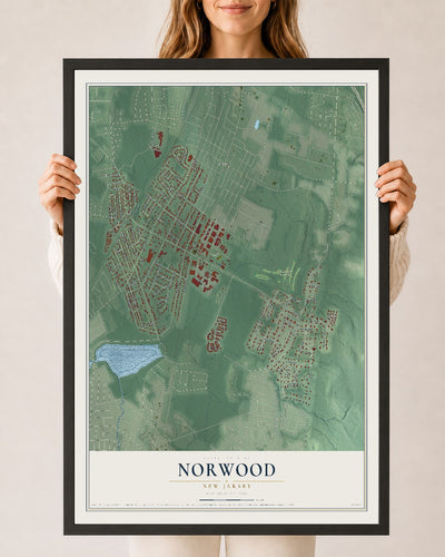Norwood, New Jersey map print, 24" x 36" W/ Black Ayous Wood Frame mockup