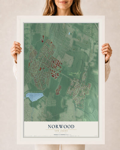 Norwood, New Jersey map print, 24" x 36" W/ White Ayous Wood Frame mockup