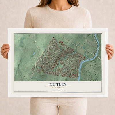 Nutley, New Jersey map print, 12" x 18" W/ White Ayous Wood Frame mockup