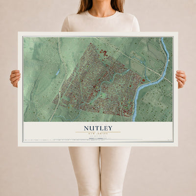 Nutley, New Jersey map print, 24" x 36" Archival Matte Print mockup
