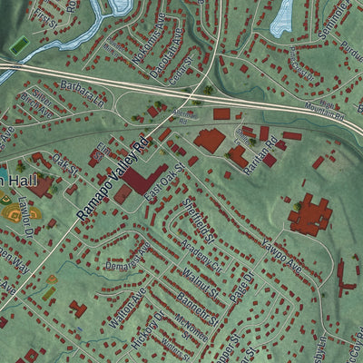 Close-up 1 of the Oakland, New Jersey map artwork