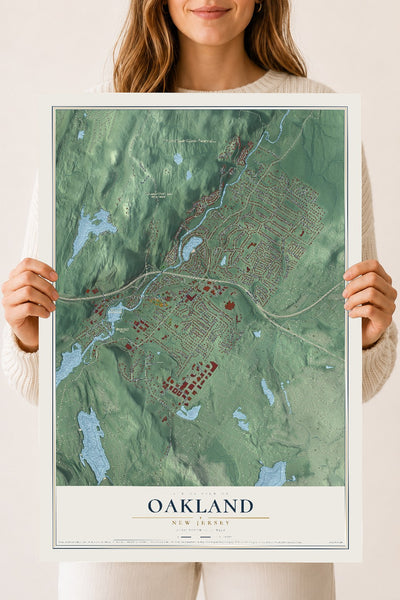 Oakland, New Jersey map print, 18" x 24" Archival Matte Print mockup
