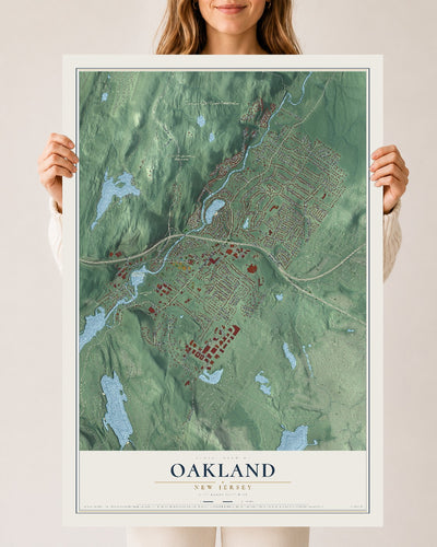 Oakland, New Jersey map print, 24" x 36" Archival Matte Print mockup