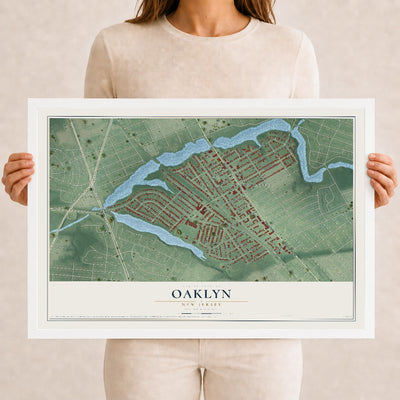 Oaklyn, New Jersey map print, 12" x 18" W/ White Ayous Wood Frame mockup