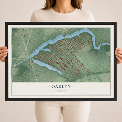 Oaklyn, New Jersey map print, 18" x 24" W/ Black Ayous Wood Frame mockup